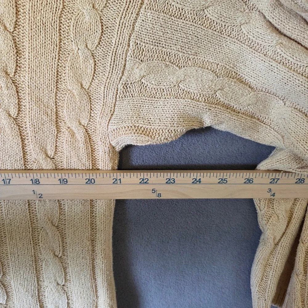 Pierre Cardin Silk V-Neck Cable Knit Sweater Women Medium Quiet Luxury Coastal
